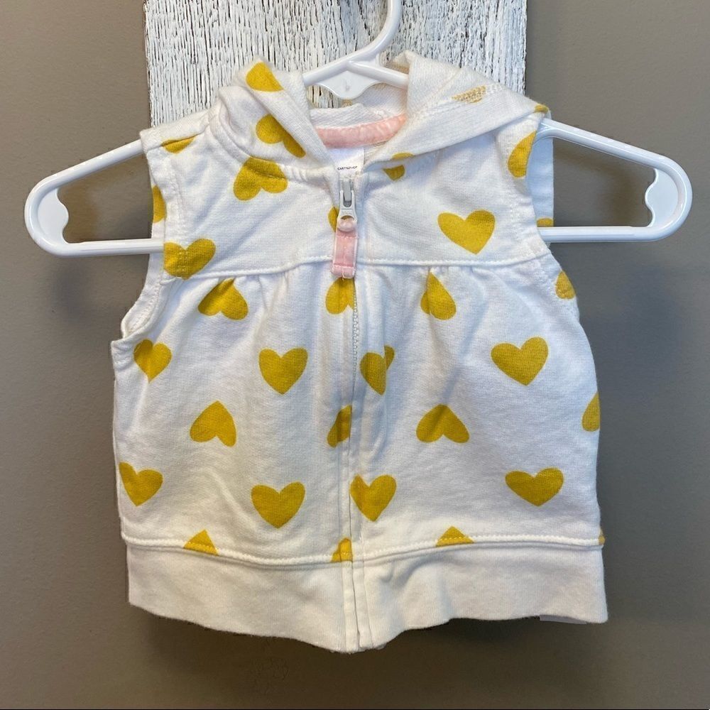 Carter’s 3 Month Baby Girl White and Gold Heart Sleeveless Vest